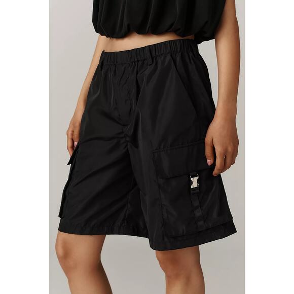 [Anthropologie] Black Elastic Waist Relaxed Fit Slouchy Cargo Shorts NWT Size XL - Picture 2 of 11